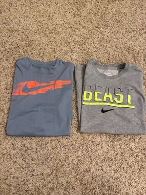 Nike Kids Short Sleeve Tees - Blue-gray & Gray with Neon Accents